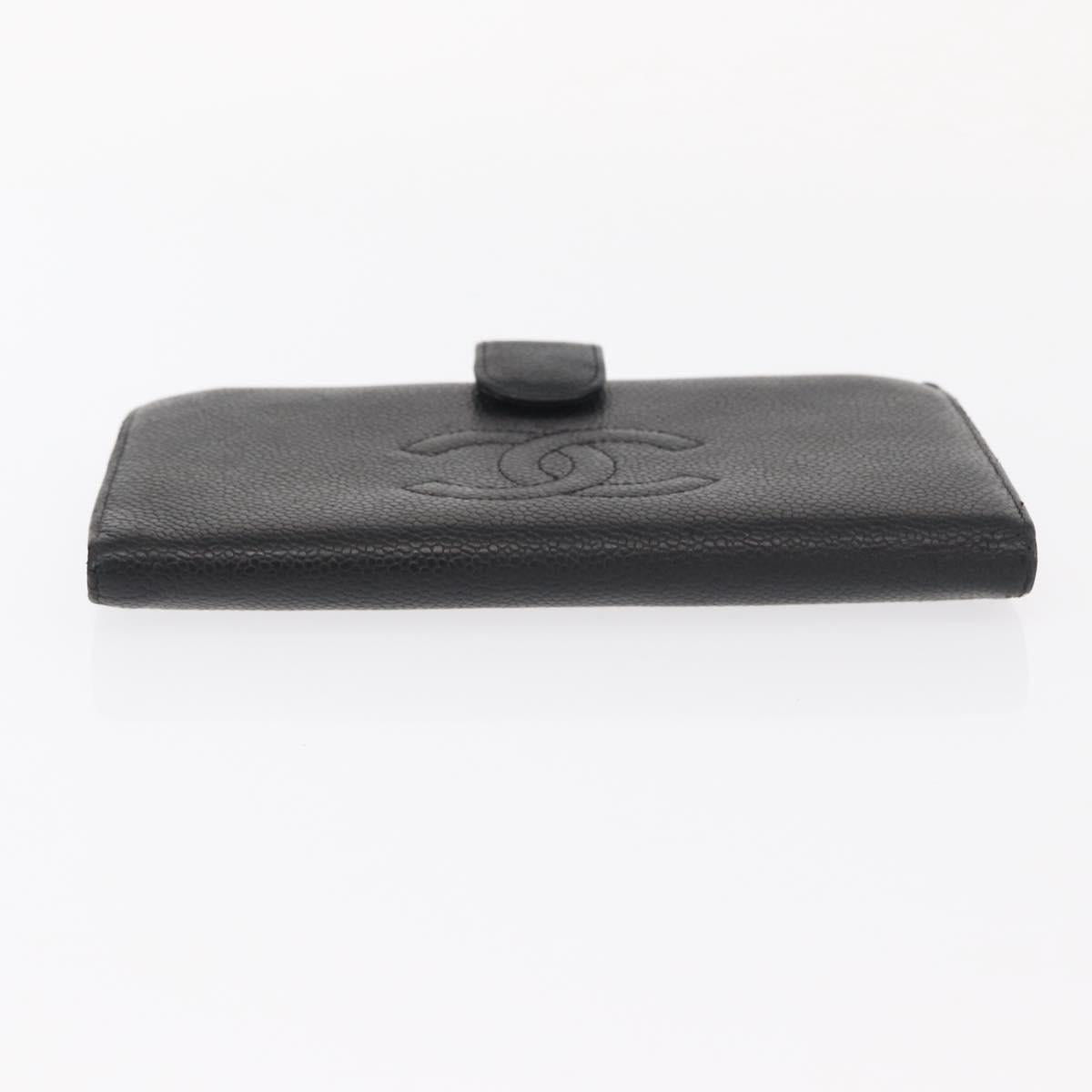 CHANEL Long Wallet Caviar Skin Black Gold CC Auth bs31583