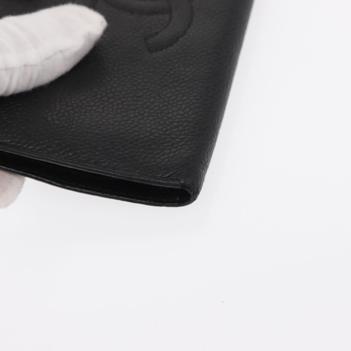 CHANEL Long Wallet Caviar Skin Black Gold CC Auth bs31583