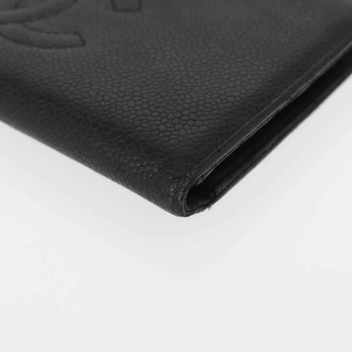 CHANEL Long Wallet Caviar Skin Black Gold CC Auth bs31583