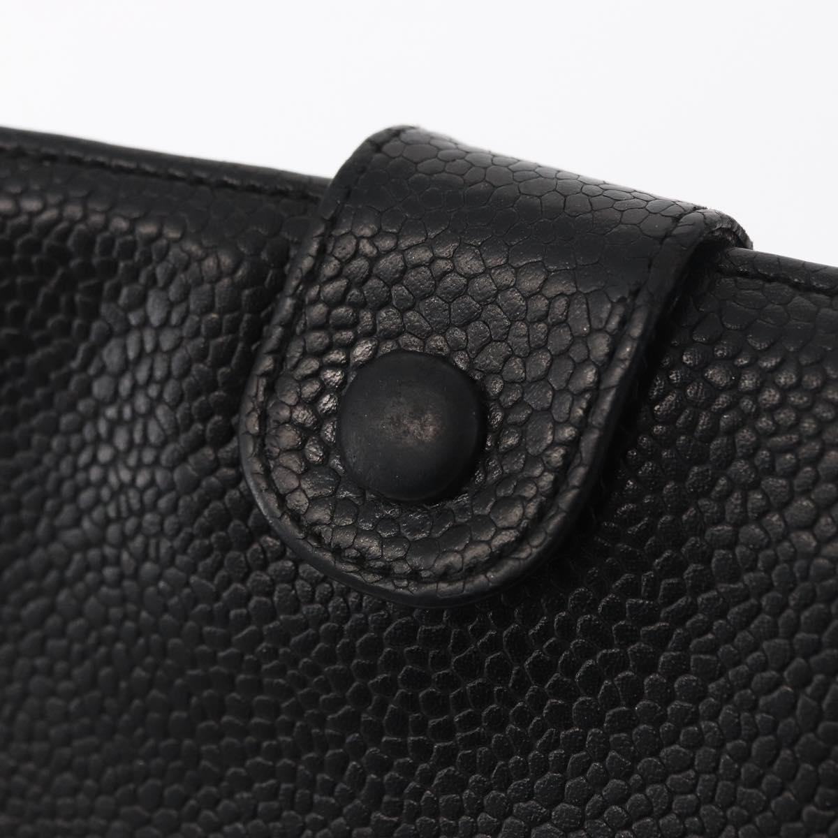 CHANEL COCO Mark Long Wallet Caviar Skin Black Gold CC Auth bs31584