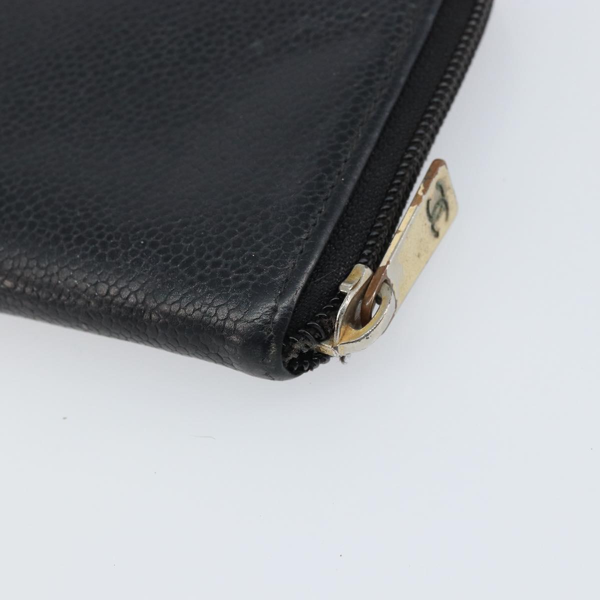 CHANEL Zip Around Long Wallet Caviar Skin Black Gold CC Auth bs31585