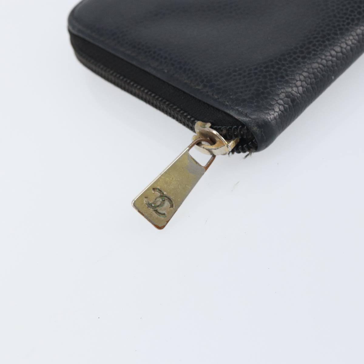 CHANEL Zip Around Long Wallet Caviar Skin Black Gold CC Auth bs31585