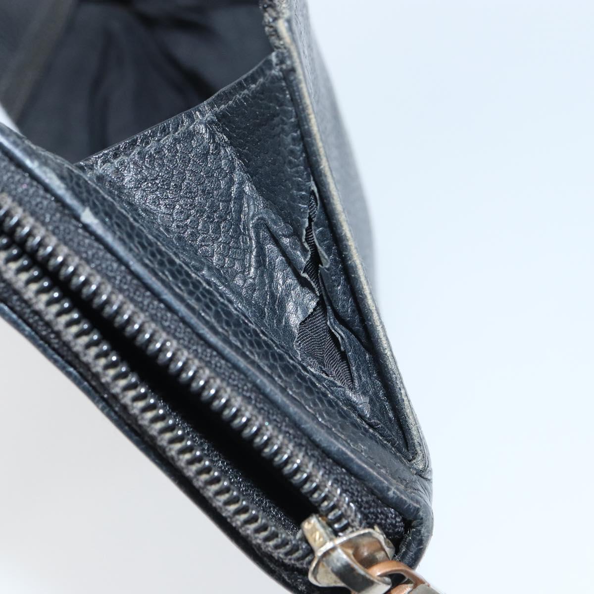 CHANEL Zip Around Long Wallet Caviar Skin Black Gold CC Auth bs31585