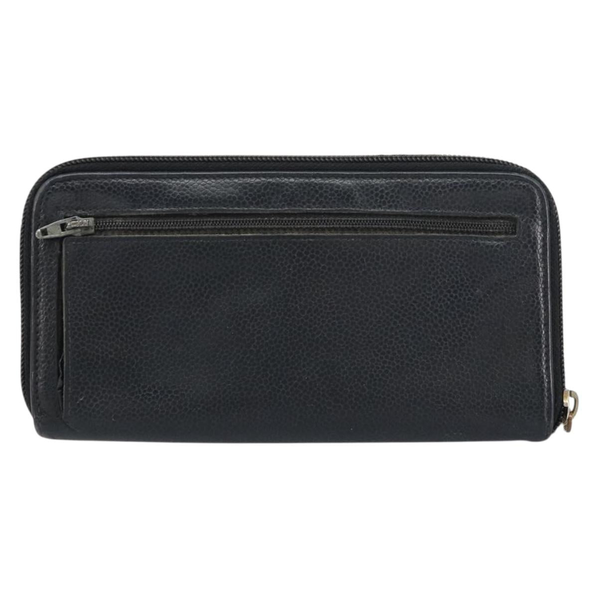 CHANEL Zip Around Long Wallet Caviar Skin Black Gold CC Auth bs31585