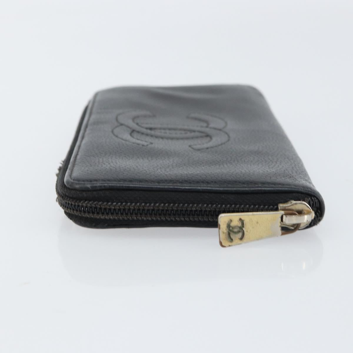 CHANEL Zip Around Long Wallet Caviar Skin Black Gold CC Auth bs31585