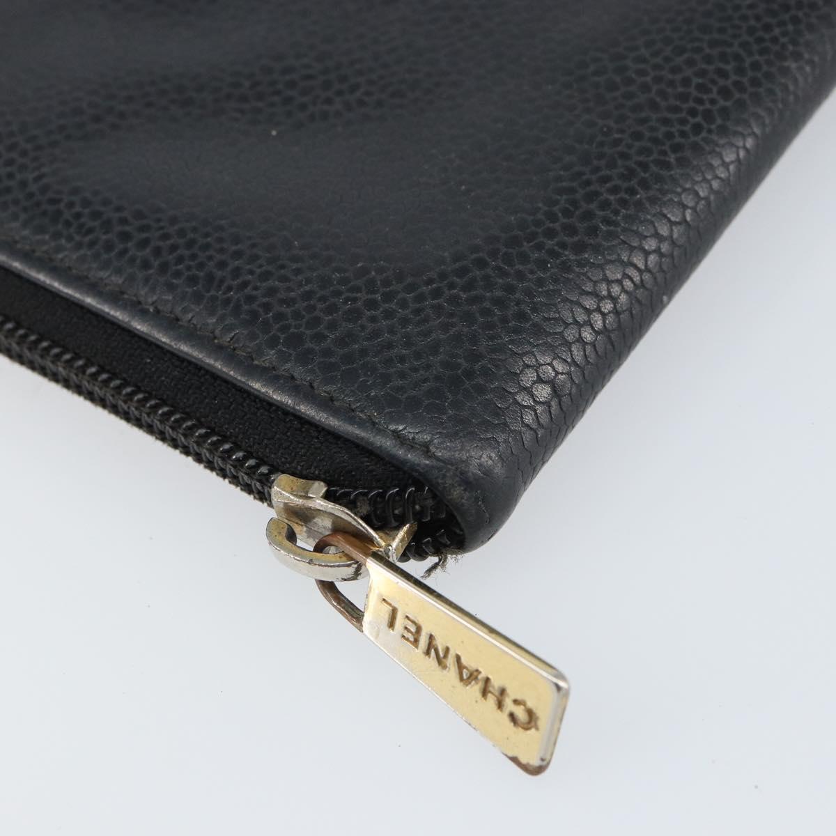 CHANEL Zip Around Long Wallet Caviar Skin Black Gold CC Auth bs31585