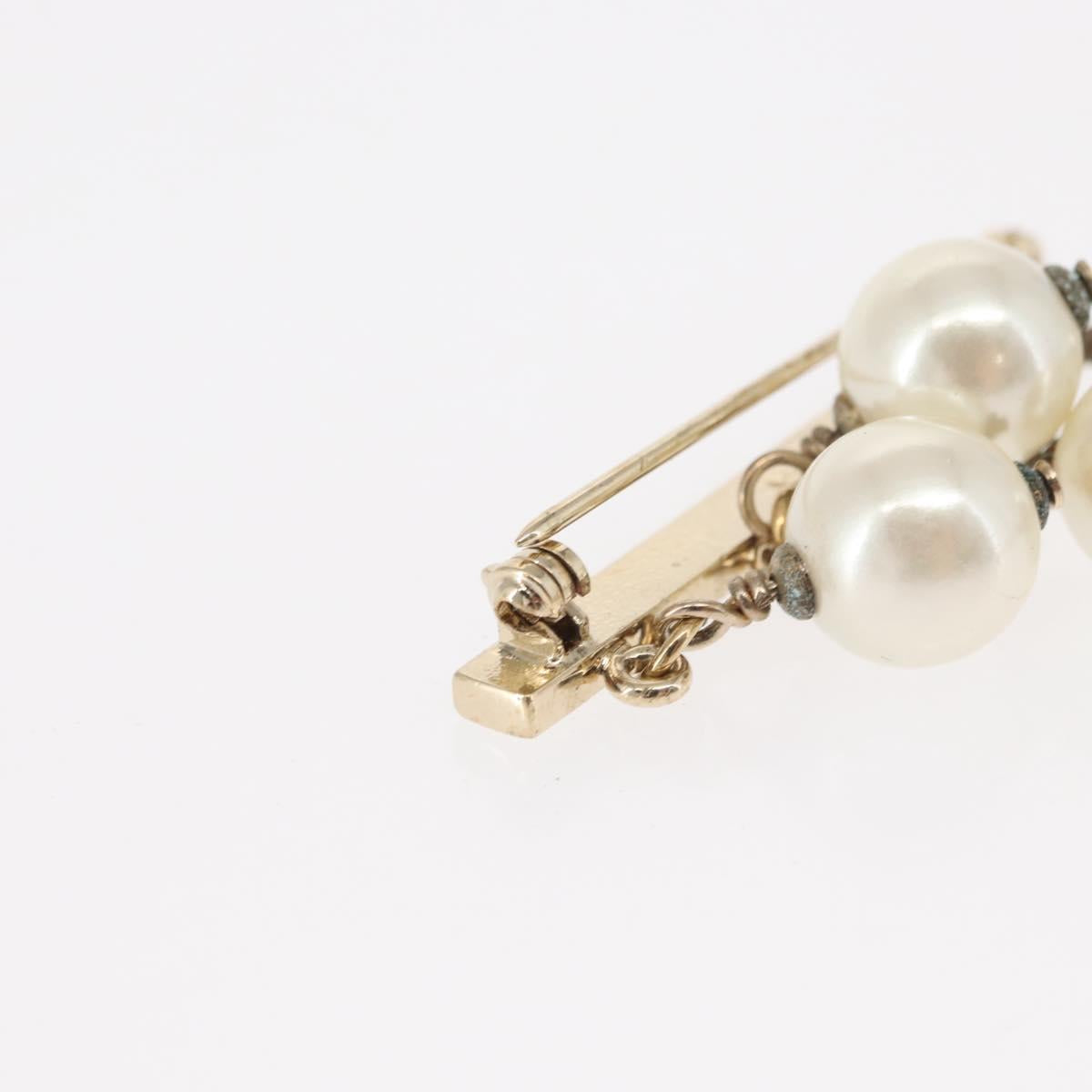 CHANEL Pearl Brooch metal Gold Tone CC Auth bs31592