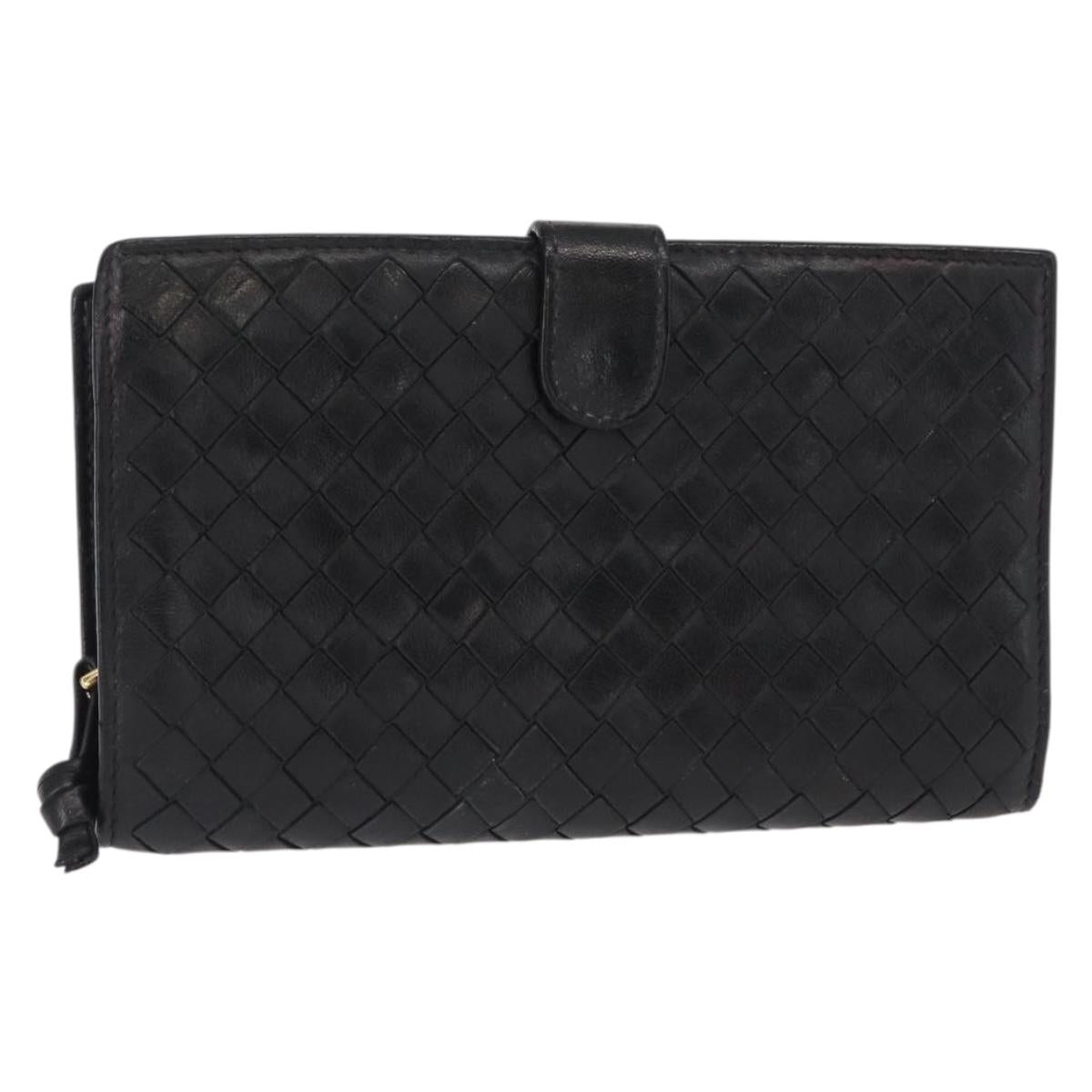 BOTTEGA VENETA INTRECCIATO Long Wallet Leather Black Auth bs31595