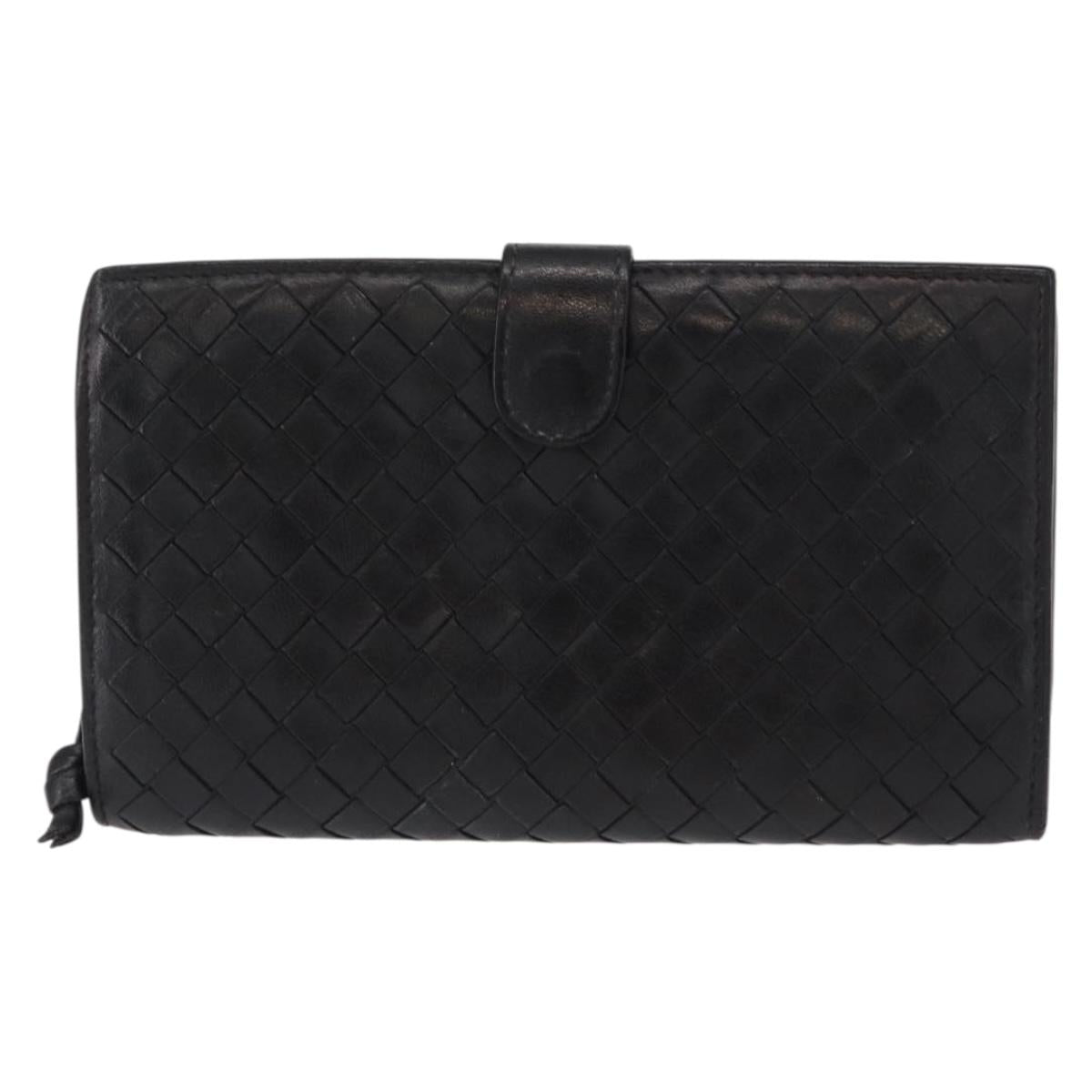 BOTTEGA VENETA INTRECCIATO Long Wallet Leather Black Auth bs31595