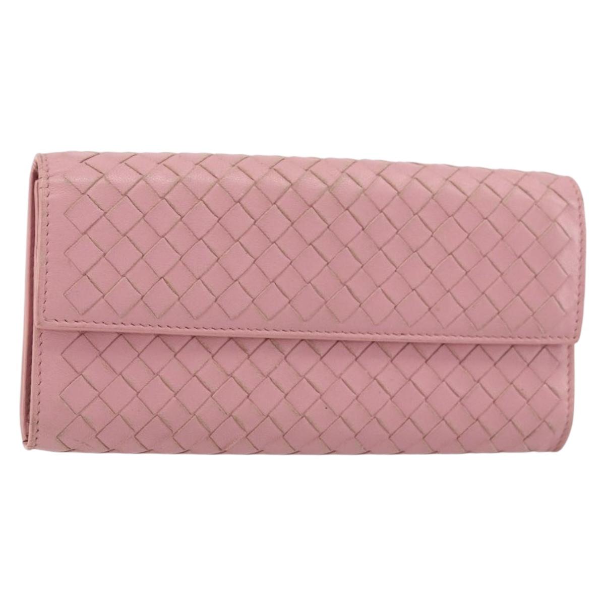 BOTTEGA VENETA INTRECCIATO Long Wallet Leather Pink Auth bs31596