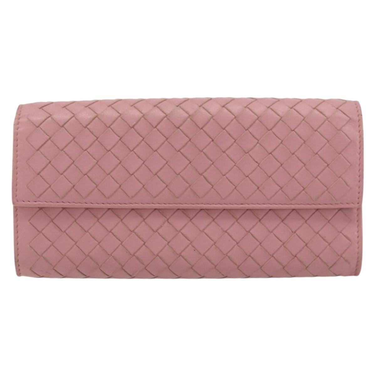 BOTTEGA VENETA INTRECCIATO Long Wallet Leather Pink Auth bs31596
