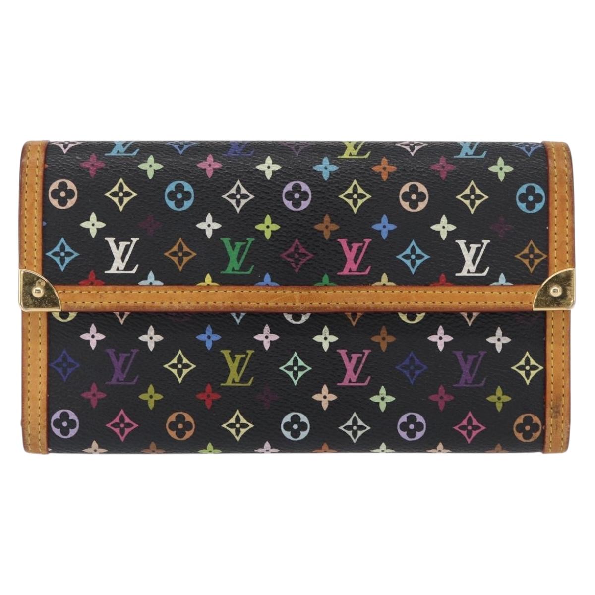 LOUIS VUITTON Monogram Multicolor Porte Tresor Wallet Black M92658 Auth bs31604