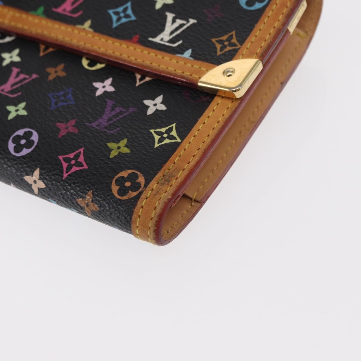 LOUIS VUITTON Monogram Multicolor Porte Tresor Wallet Black M92658 Auth bs31604