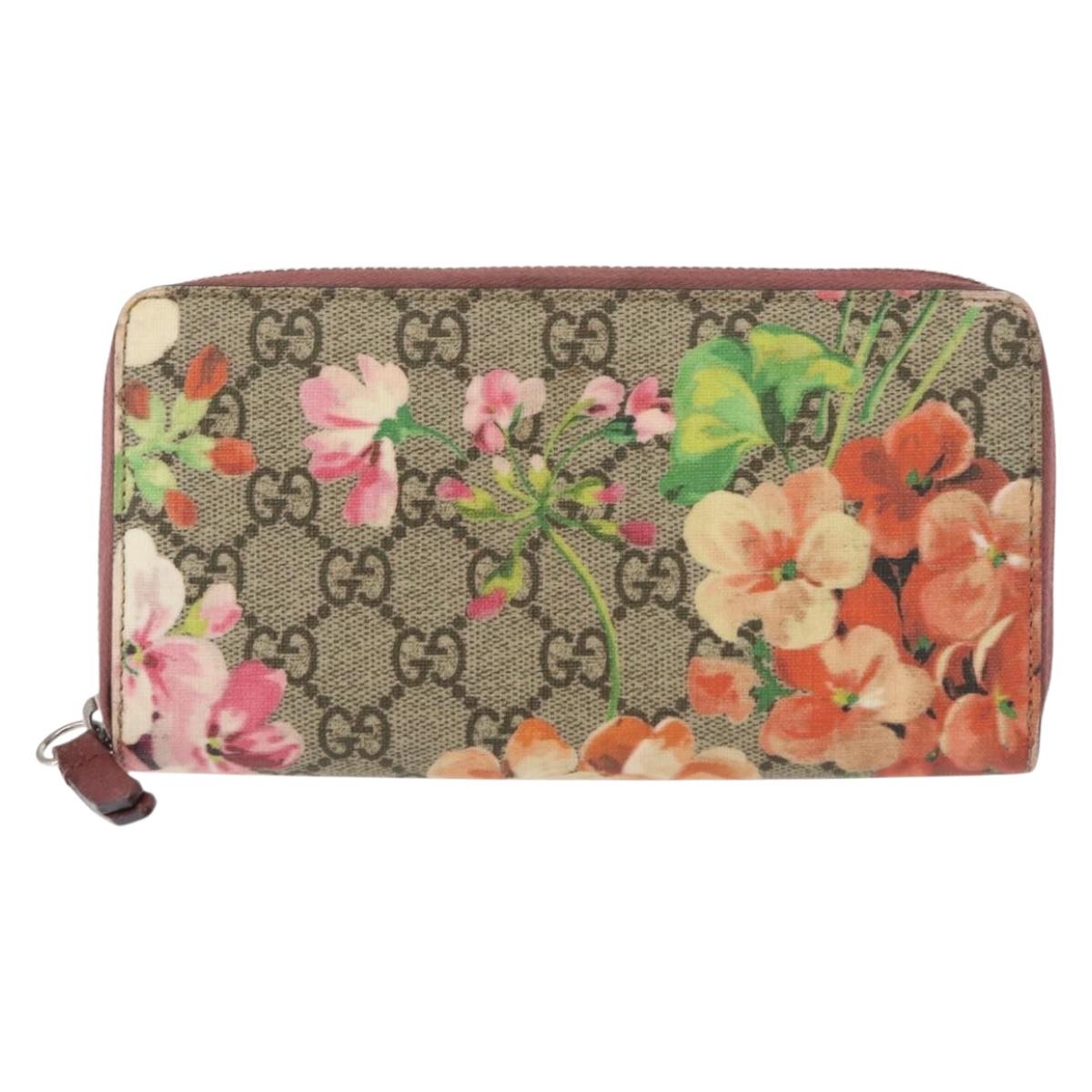 GUCCI GG Blooms Long Wallet PVC Pink Silver Auth bs31614
