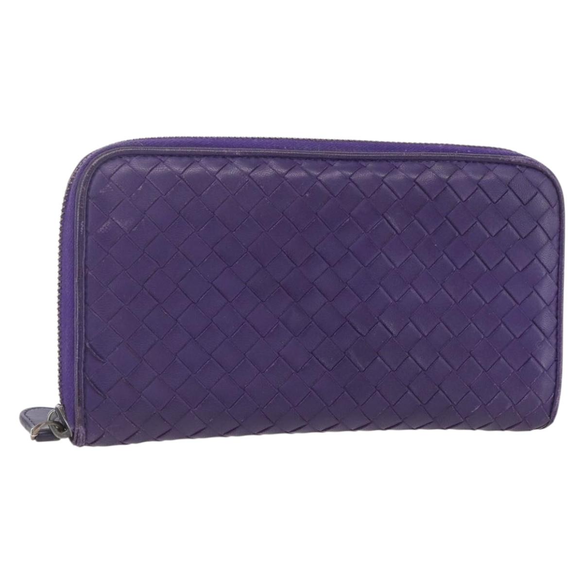 BOTTEGA VENETA INTRECCIATO Long Wallet Leather Purple Auth bs31615