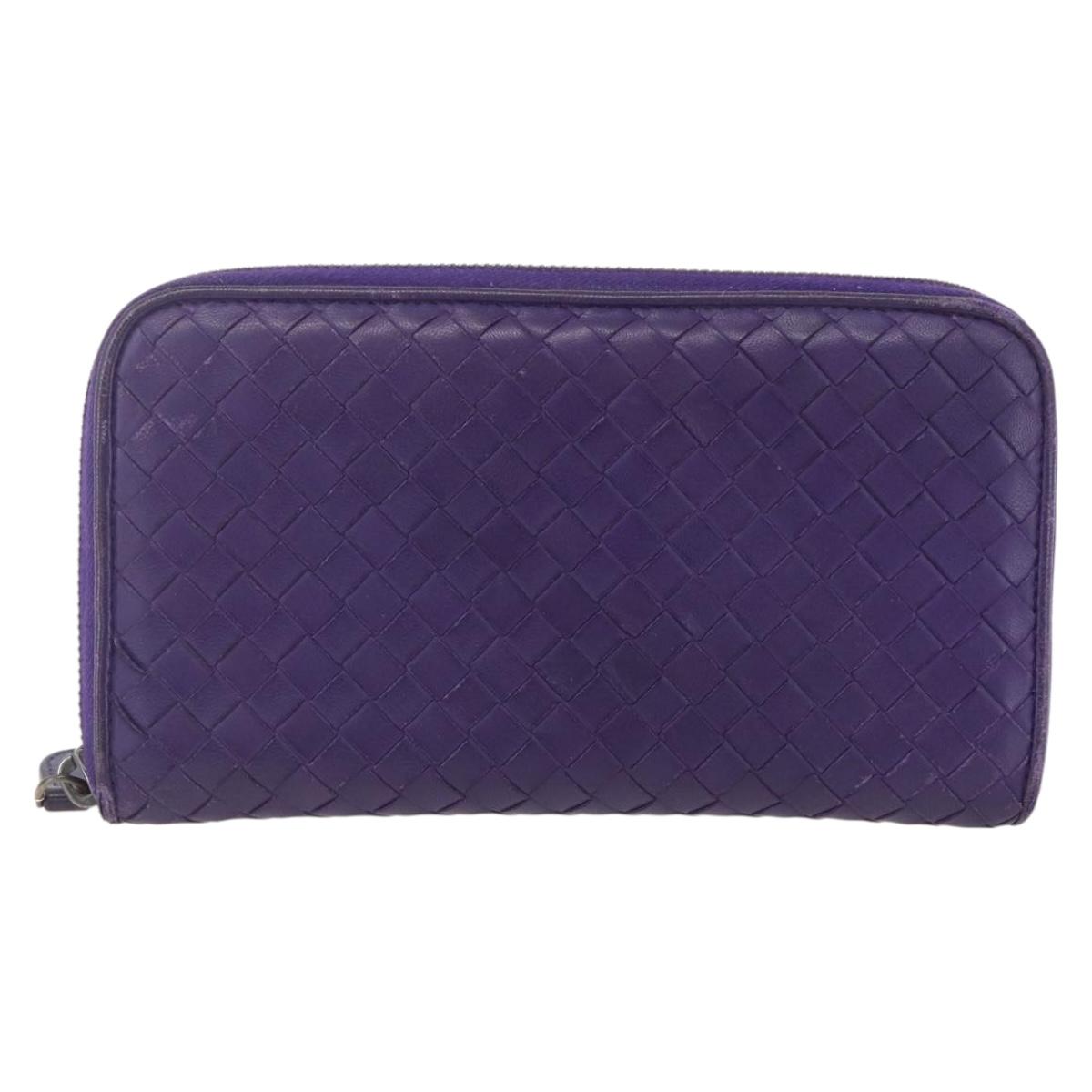 BOTTEGA VENETA INTRECCIATO Long Wallet Leather Purple Auth bs31615