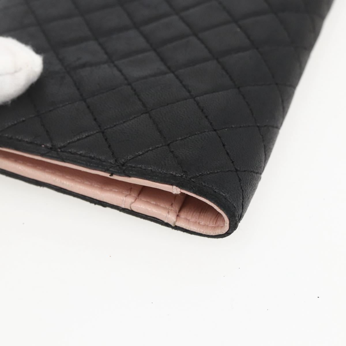 CHANEL Matelasse Long Wallet Lamb Skin Black CC Auth bs31616