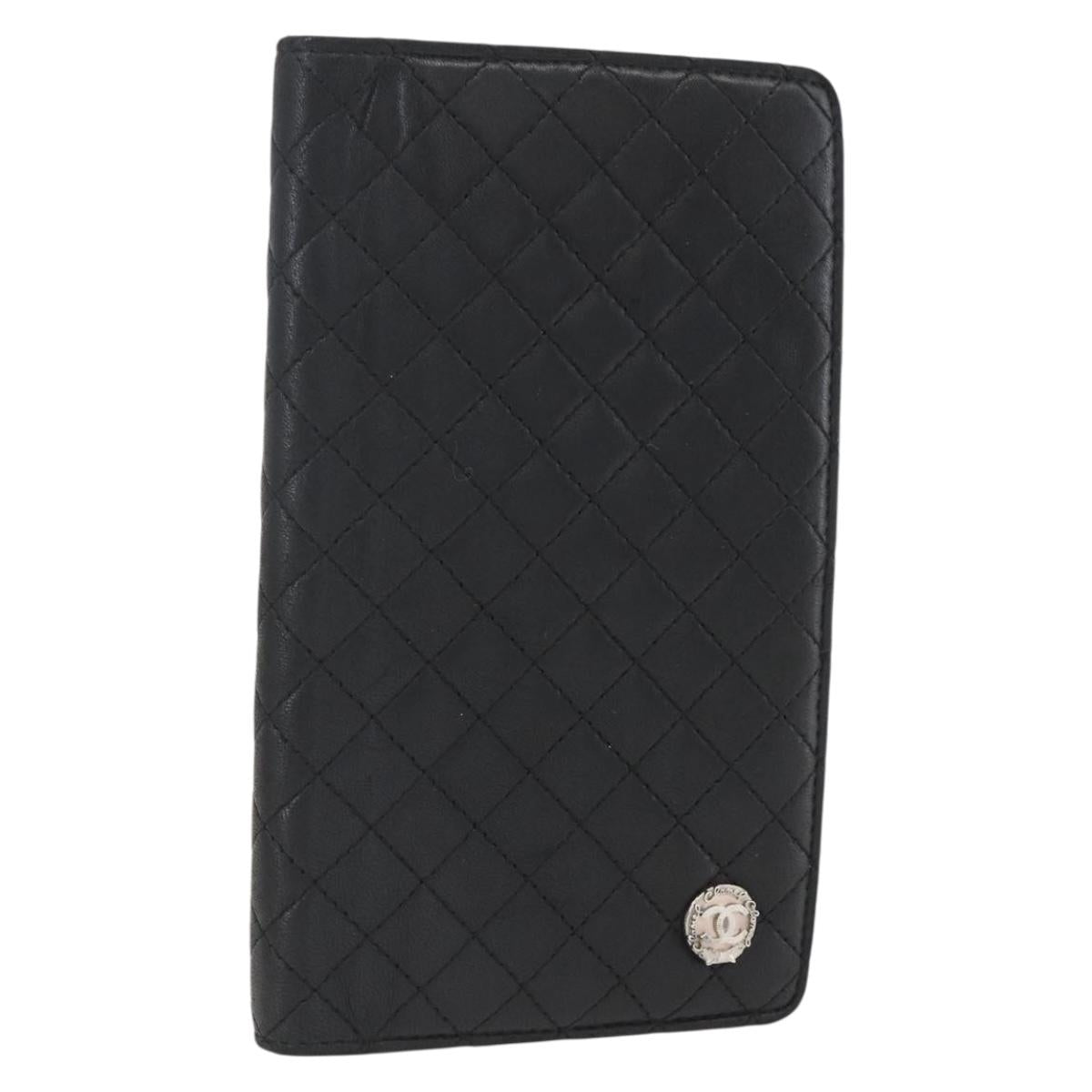 CHANEL Matelasse Long Wallet Lamb Skin Black CC Auth bs31616