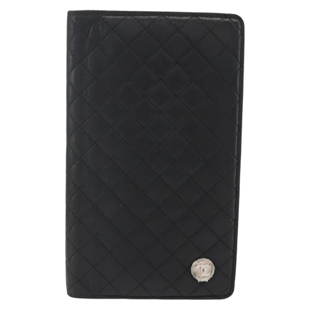 CHANEL Matelasse Long Wallet Lamb Skin Black CC Auth bs31616