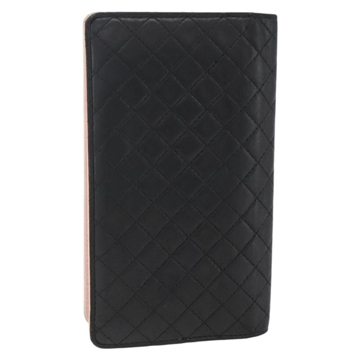 CHANEL Matelasse Long Wallet Lamb Skin Black CC Auth bs31616