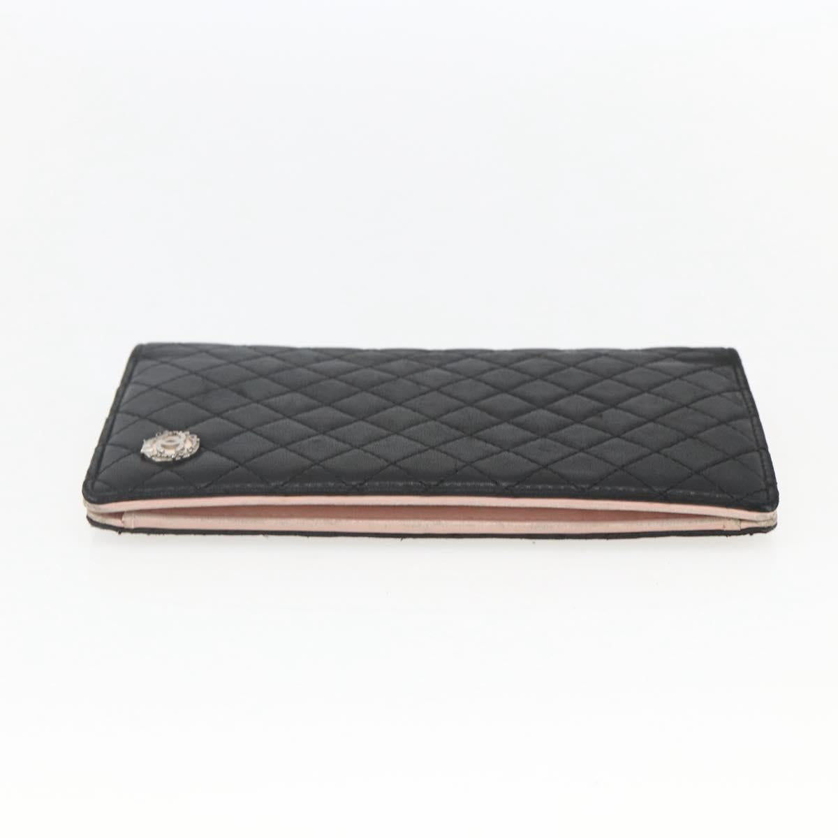 CHANEL Matelasse Long Wallet Lamb Skin Black CC Auth bs31616