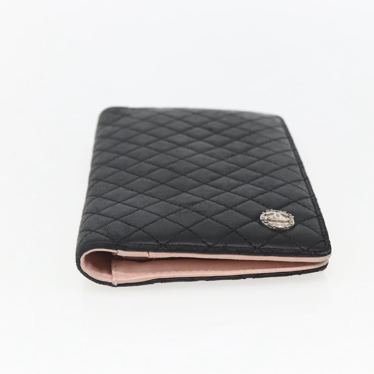 CHANEL Matelasse Long Wallet Lamb Skin Black CC Auth bs31616