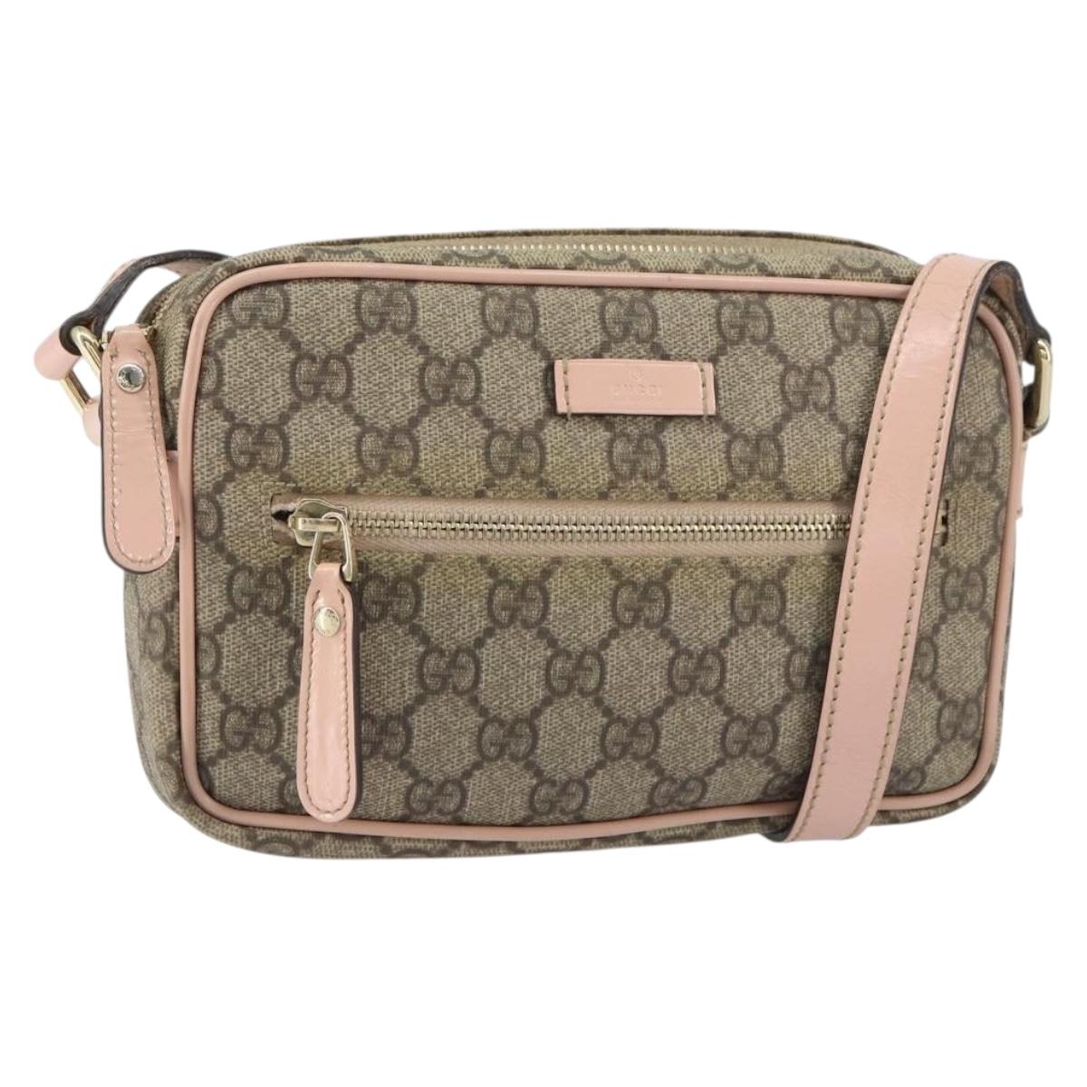 GUCCI GG Supreme Shoulder Bag PVC Beige Gold 201447 Auth bs31625
