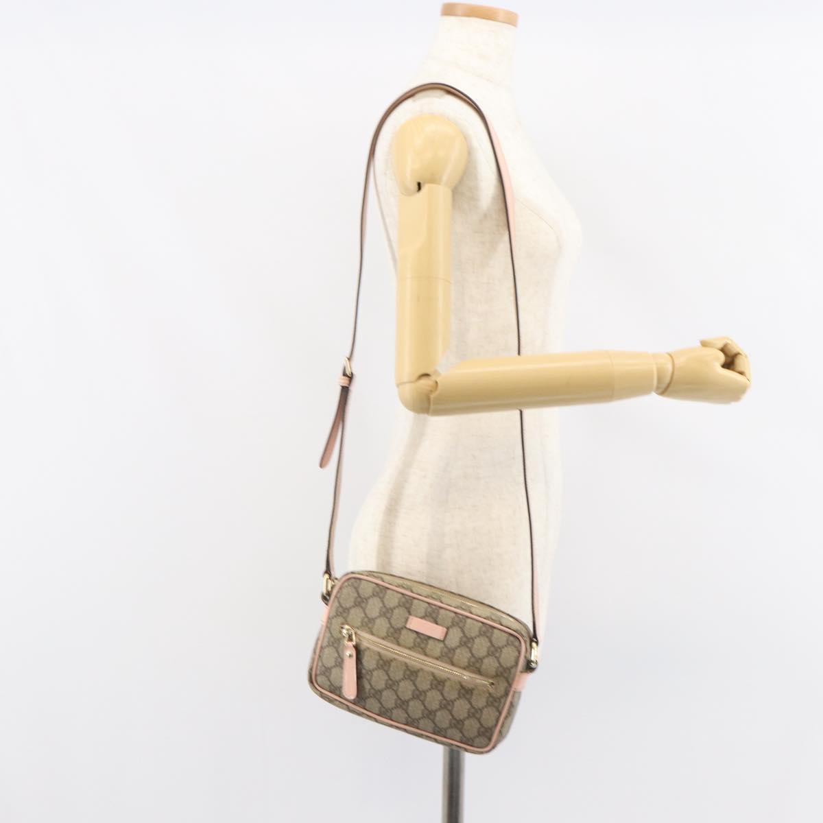 GUCCI GG Supreme Shoulder Bag PVC Beige Gold 201447 Auth bs31625