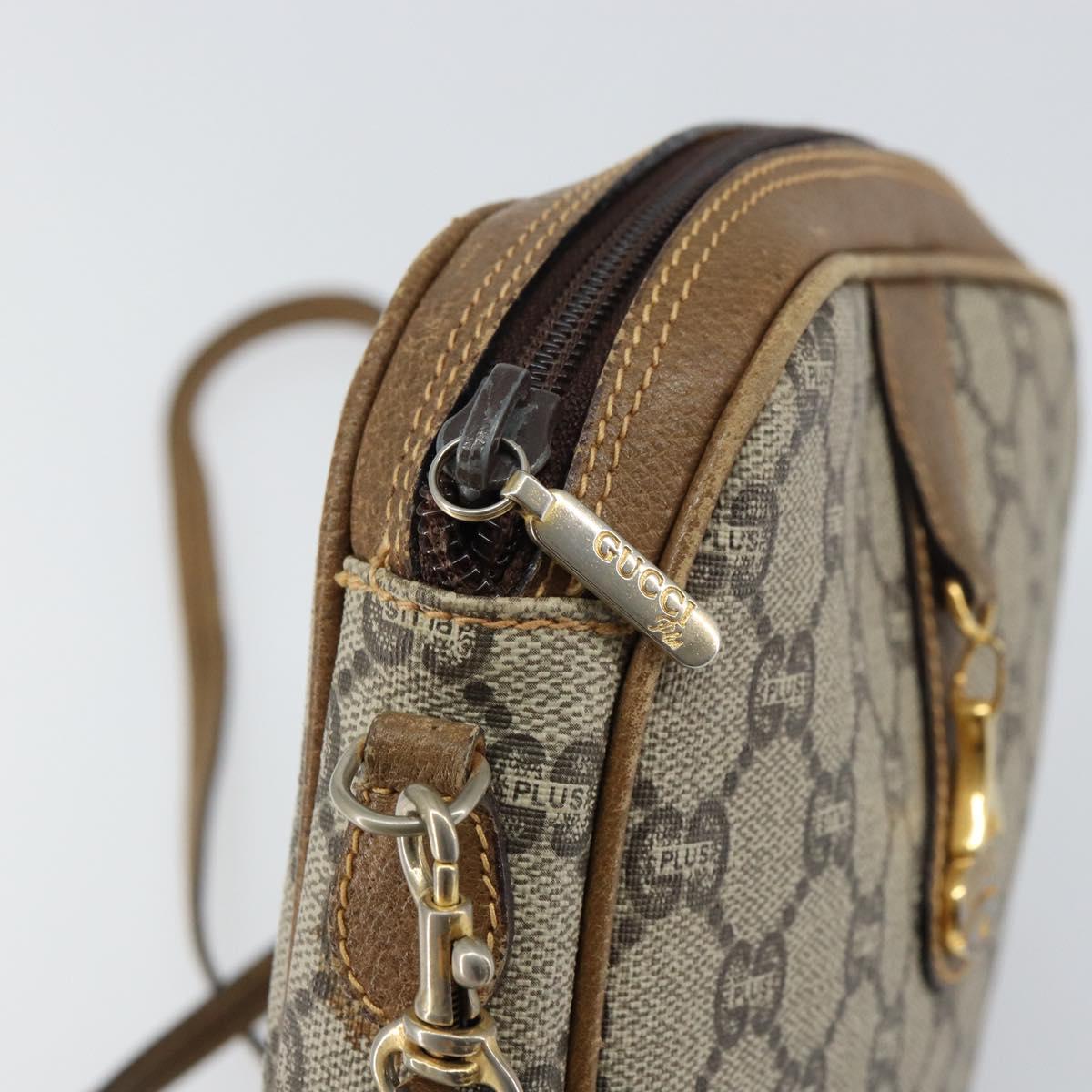 GUCCI GG Plus Supreme Shoulder Bag PVC Beige Gold Auth bs31626