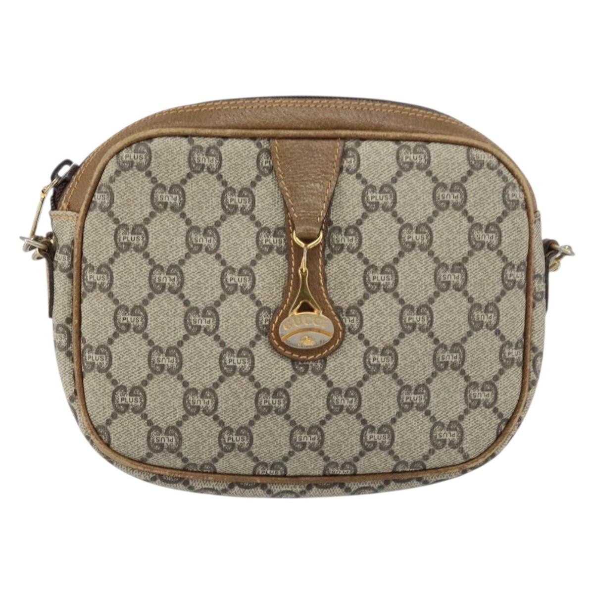 GUCCI GG Plus Supreme Shoulder Bag PVC Beige Gold Auth bs31626