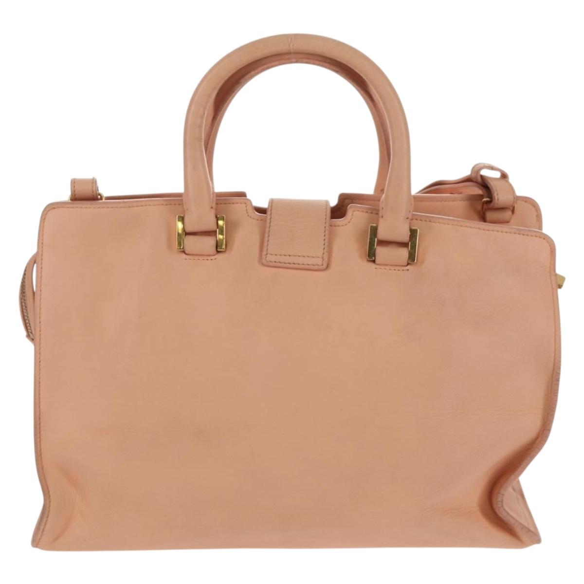 SAINT LAURENT Petit Kabas Hand Bag Leather 2way Pink Gold Auth bs31628