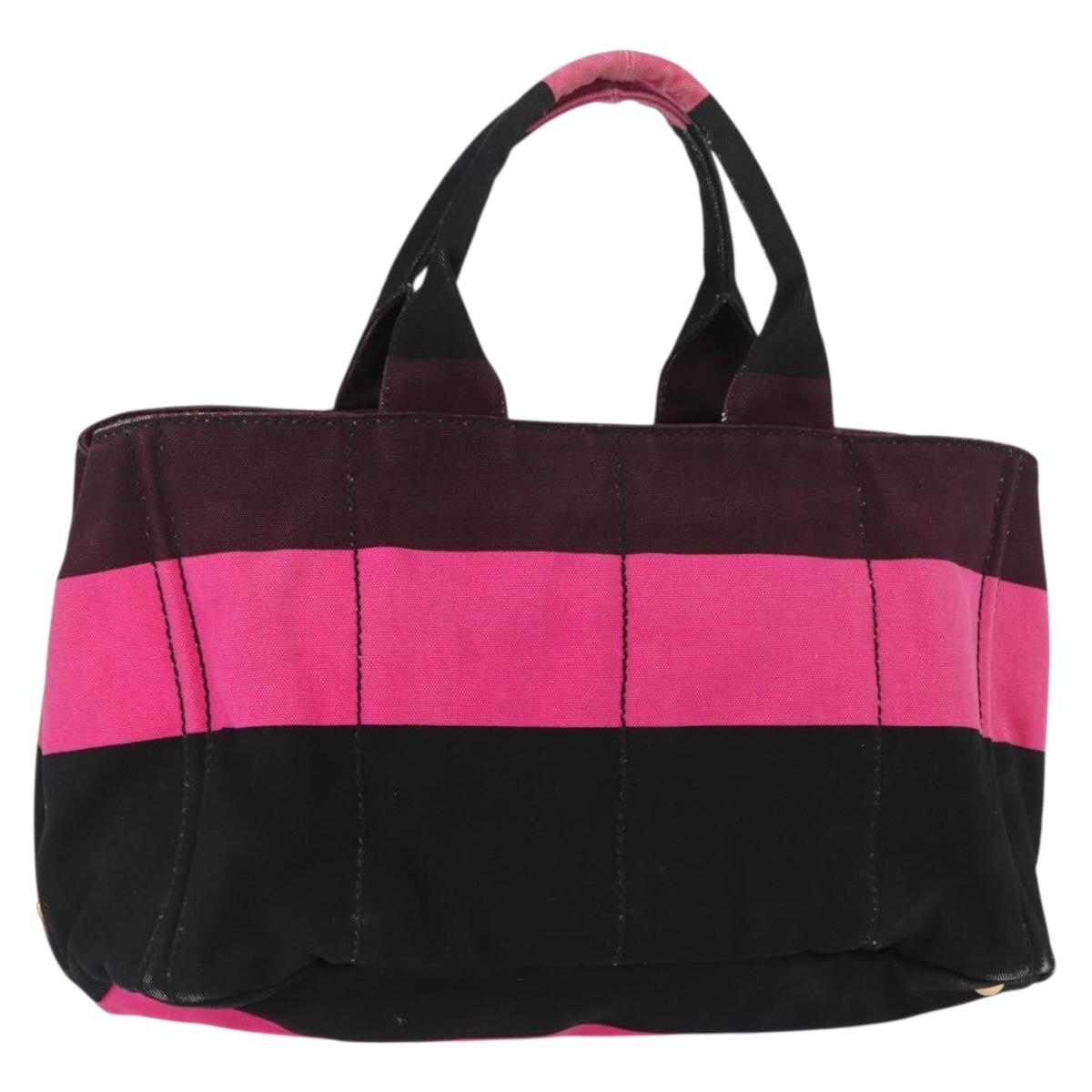PRADA Canapa GM Hand Bag Canvas Pink Black Auth bs31630