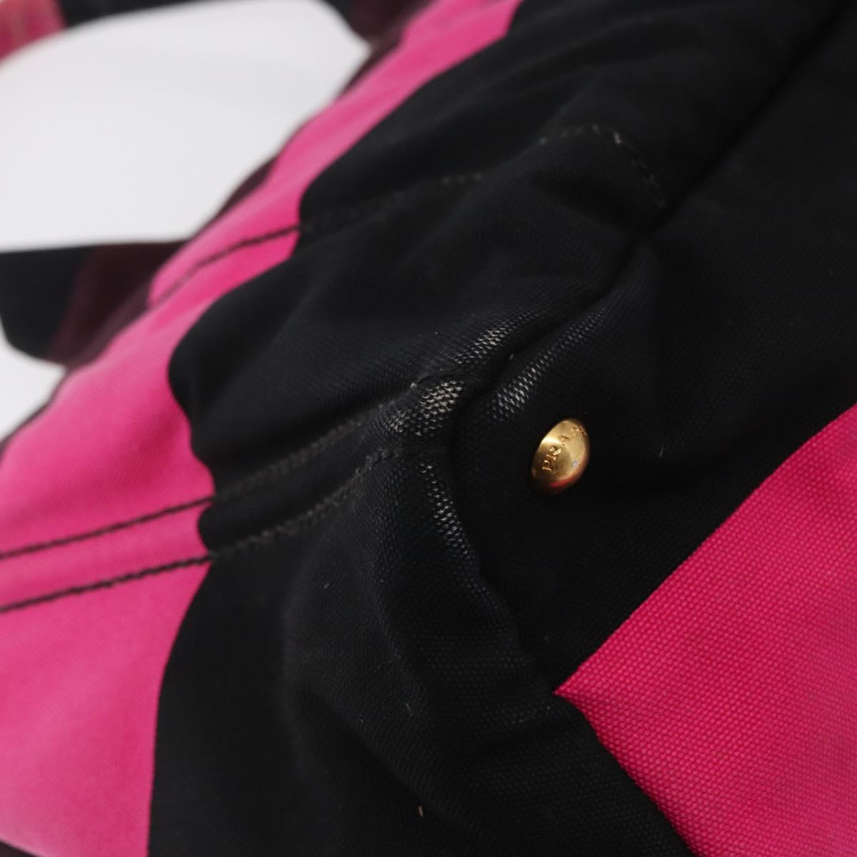 PRADA Canapa GM Hand Bag Canvas Pink Black Auth bs31630