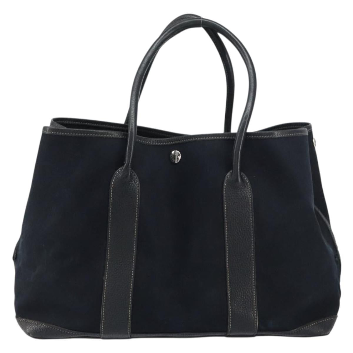 HERMES Tower Ash Garden Party MM Tote Bag Canvas Black Silver Auth bs31631