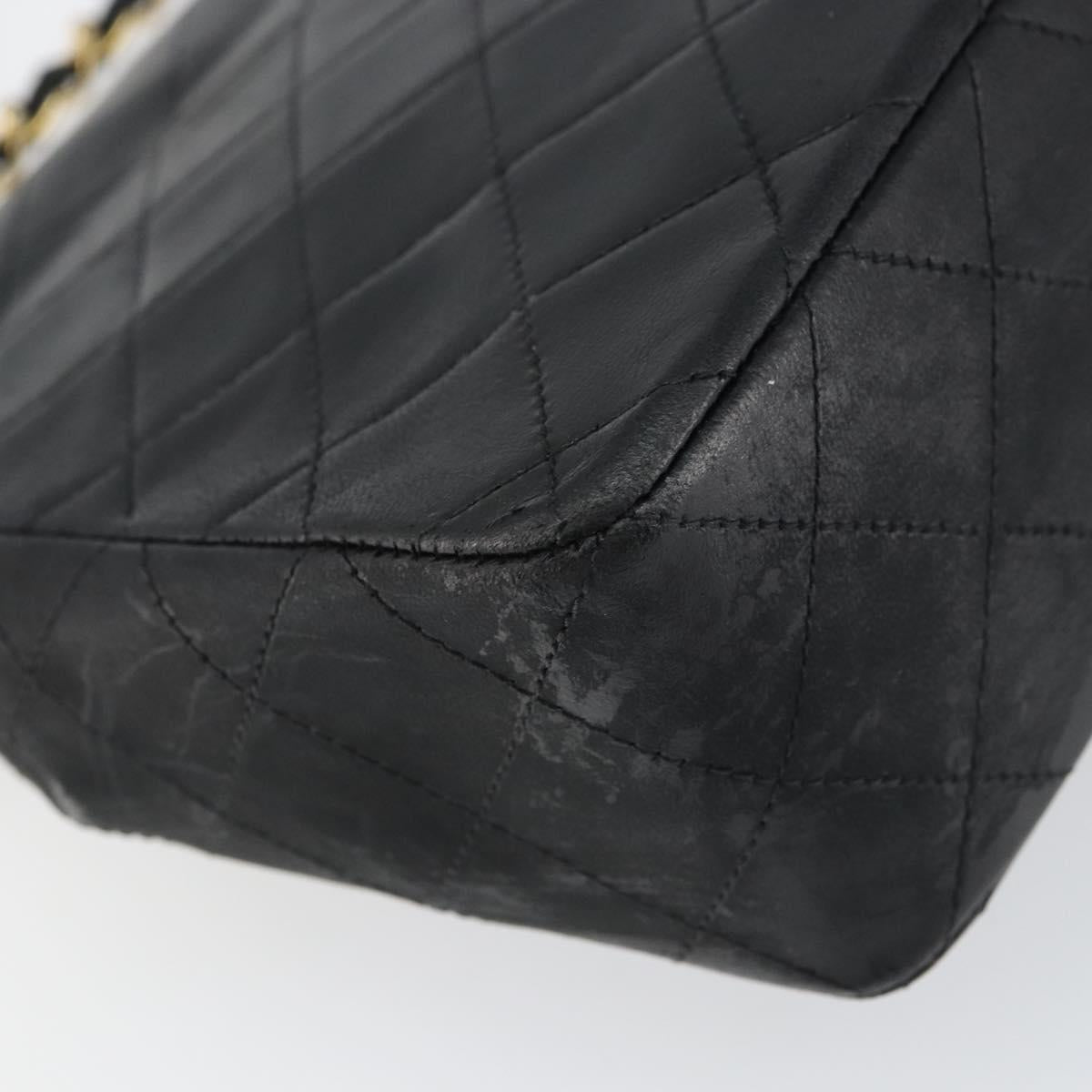 CHANEL Matelasse Chain Shoulder Bag Lamb Skin Black Gold CC Auth bs31635