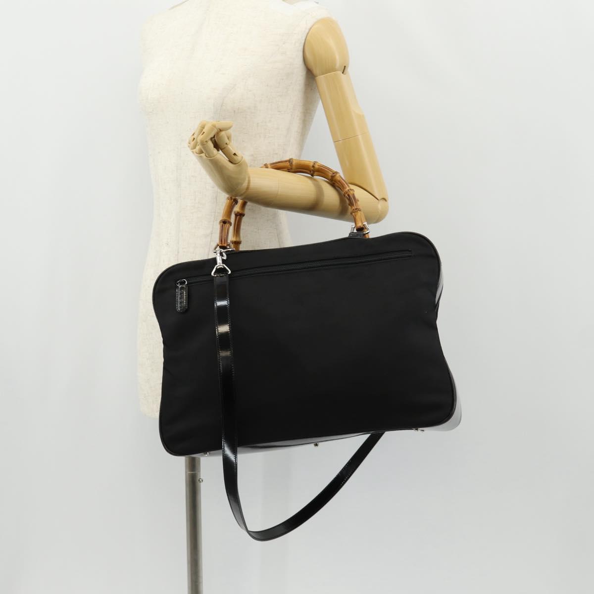GUCCI Bamboo Hand Bag Nylon Enamel Black Silver 002 2040 0430 Auth bs31639