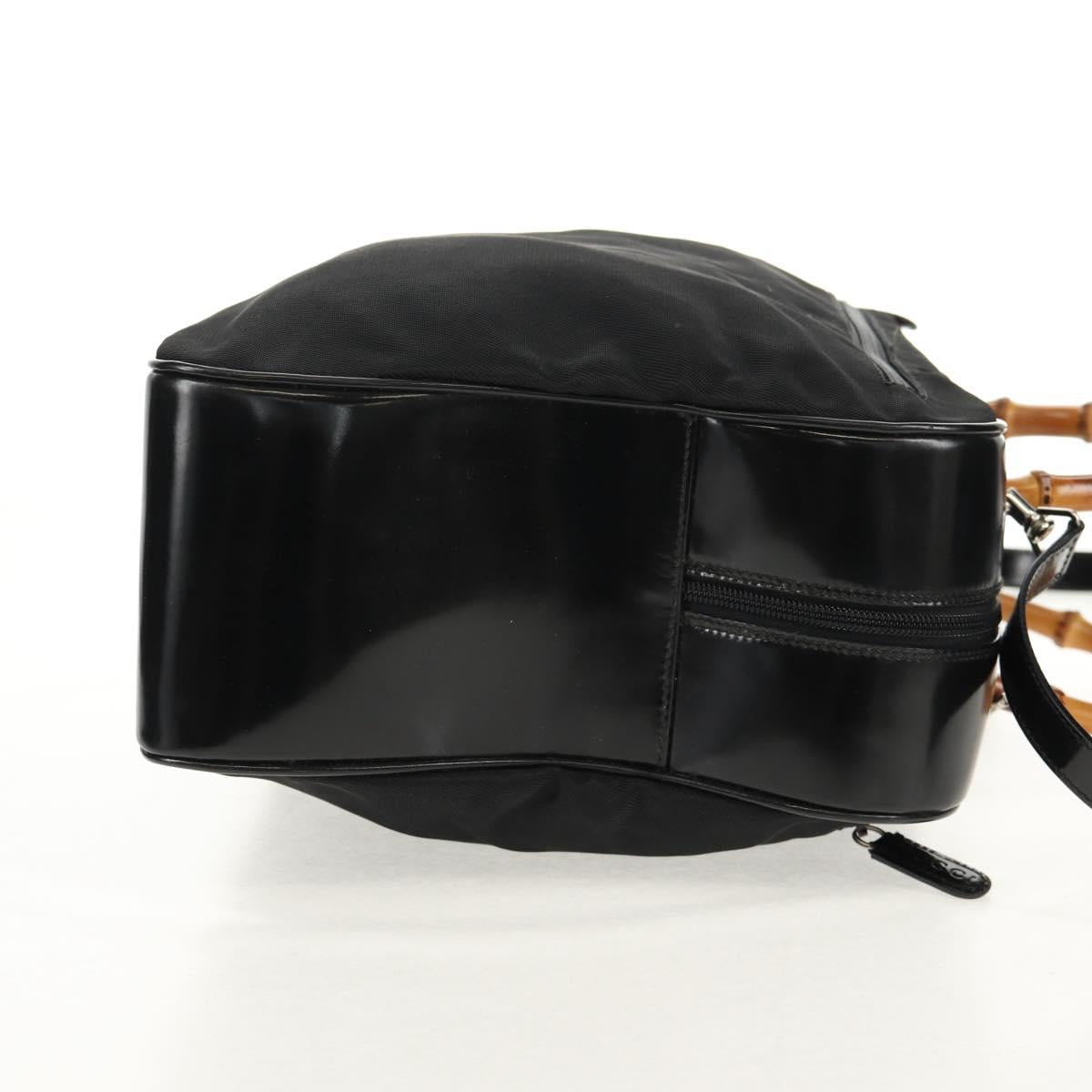 GUCCI Bamboo Hand Bag Nylon Enamel Black Silver 002 2040 0430 Auth bs31639