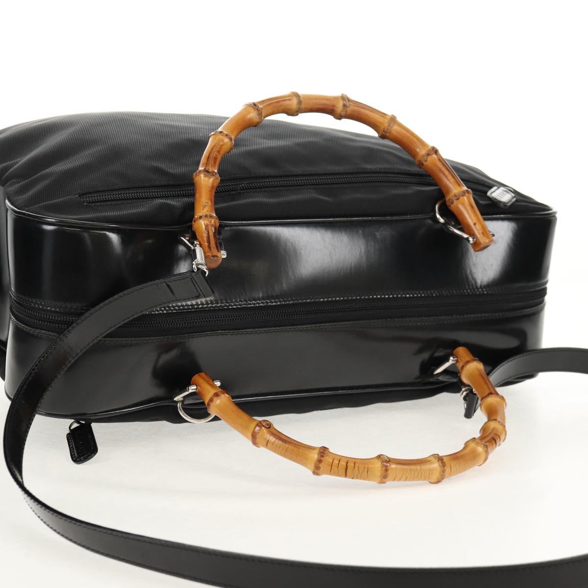 GUCCI Bamboo Hand Bag Nylon Enamel Black Silver 002 2040 0430 Auth bs31639