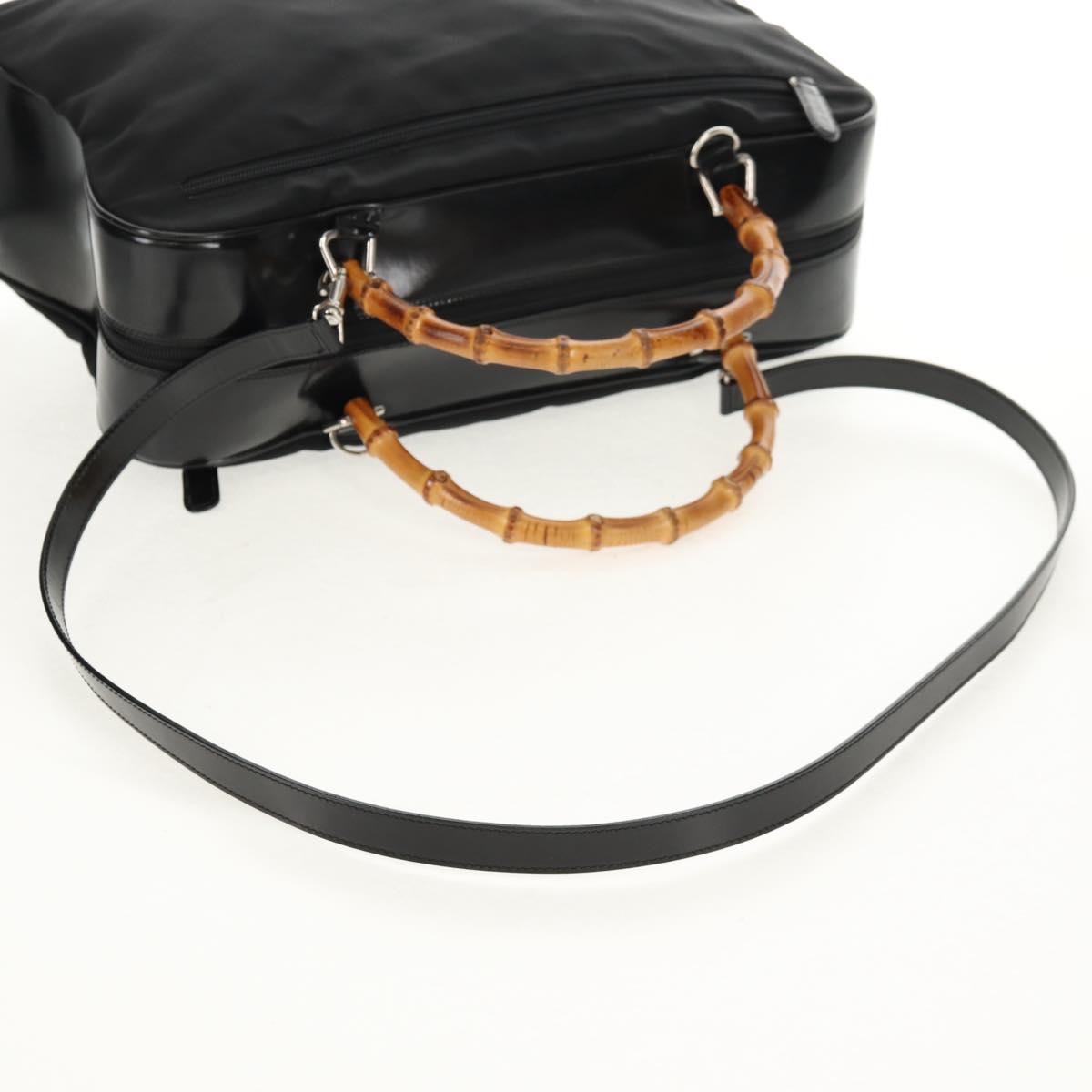 GUCCI Bamboo Hand Bag Nylon Enamel Black Silver 002 2040 0430 Auth bs31639