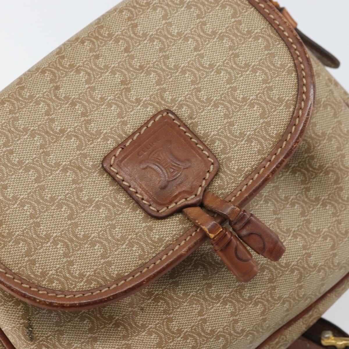 CELINE Macadam Canvas Shoulder Bag PVC Beige Gold Auth bs31640