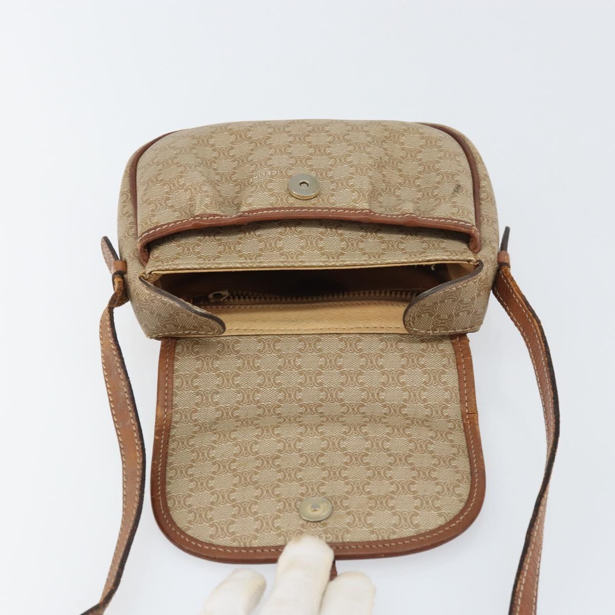 CELINE Macadam Canvas Shoulder Bag PVC Beige Gold Auth bs31640