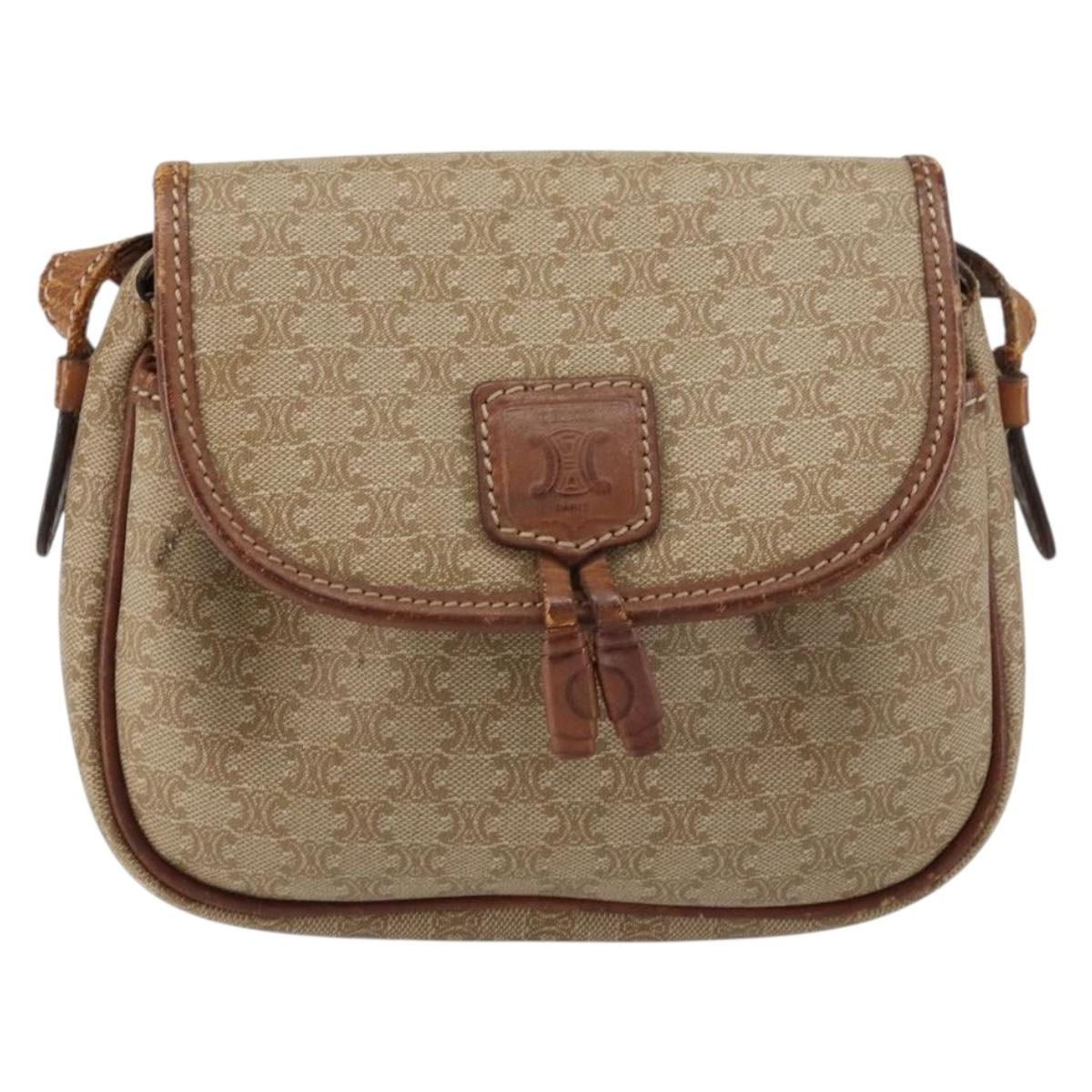 CELINE Macadam Canvas Shoulder Bag PVC Beige Gold Auth bs31640