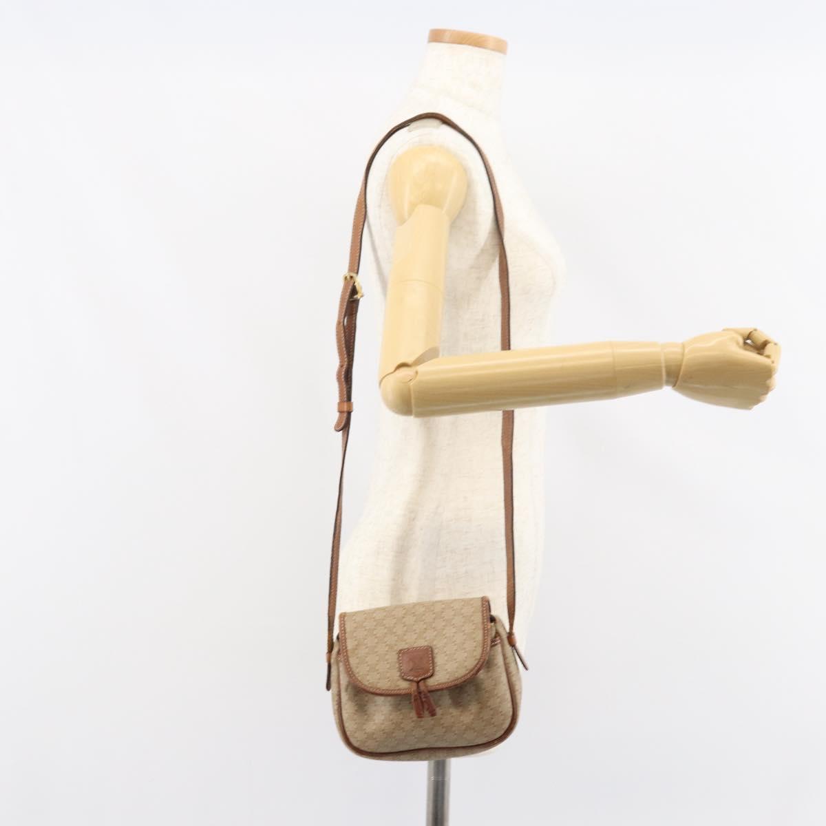 CELINE Macadam Canvas Shoulder Bag PVC Beige Gold Auth bs31640