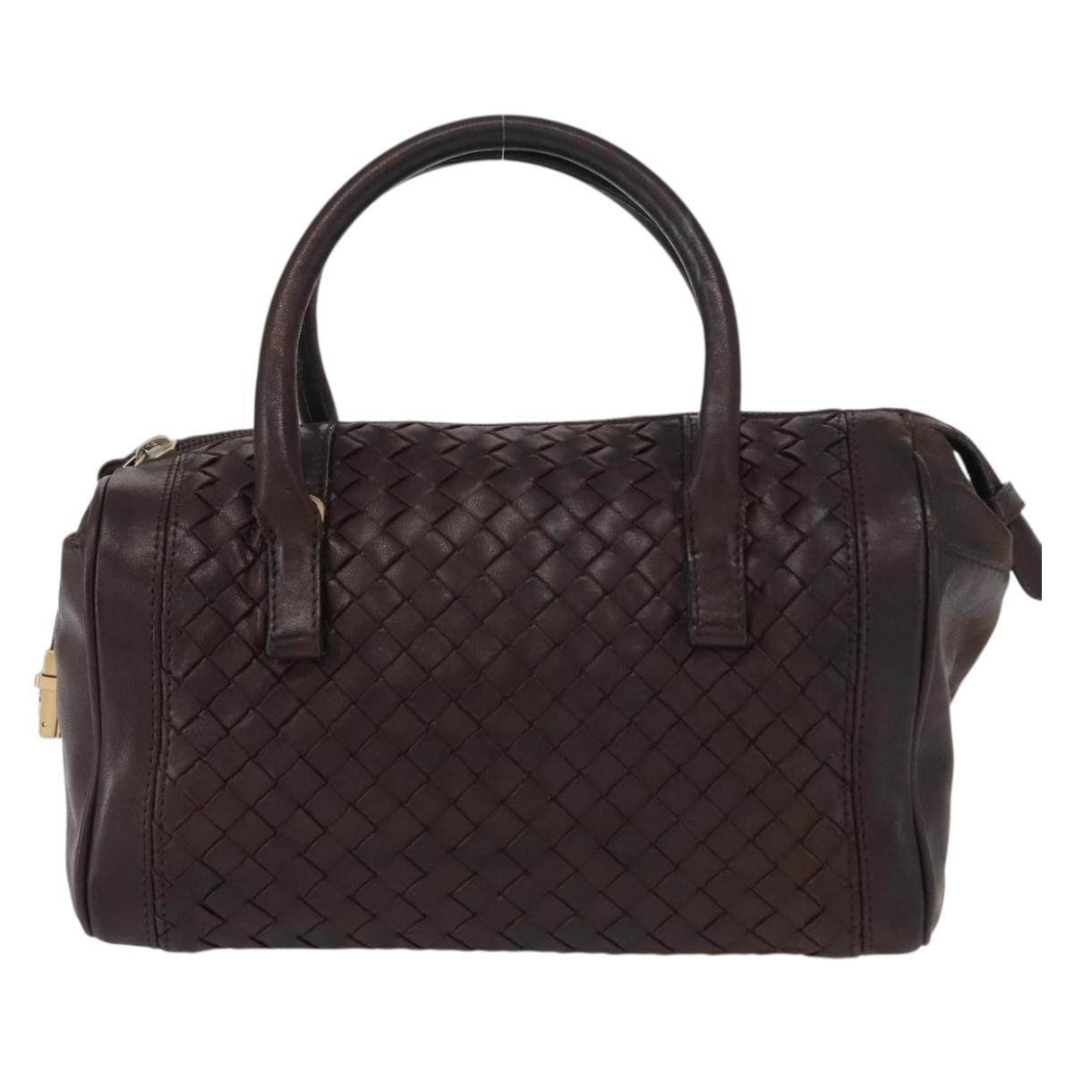 BOTTEGA VENETA INTRECCIATO Hand Bag Leather Brown Gold Auth bs31645