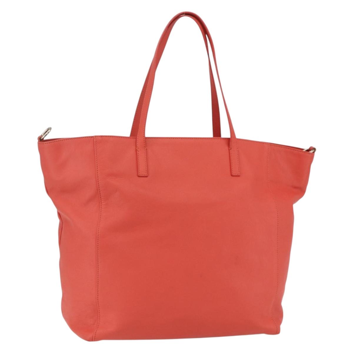 VALENTINO Tote Bag Leather Orange Gold Auth bs31646