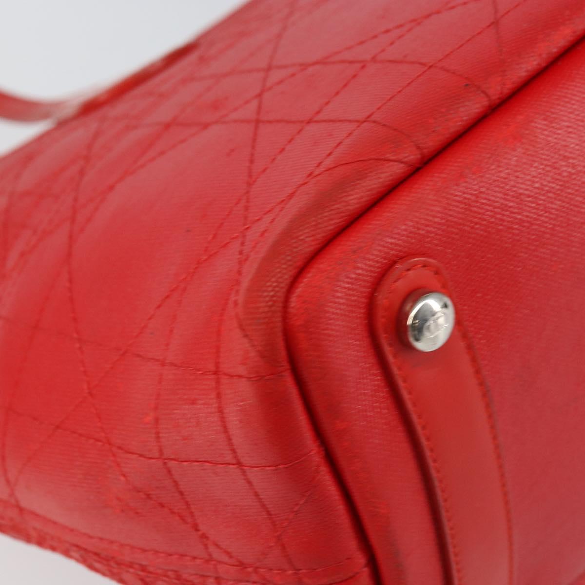 Christian Dior Canage Tote Bag Coated Canvas Red Silver Auth bs31647
