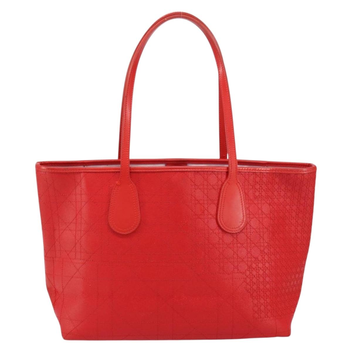Christian Dior Canage Tote Bag Coated Canvas Red Silver Auth bs31647
