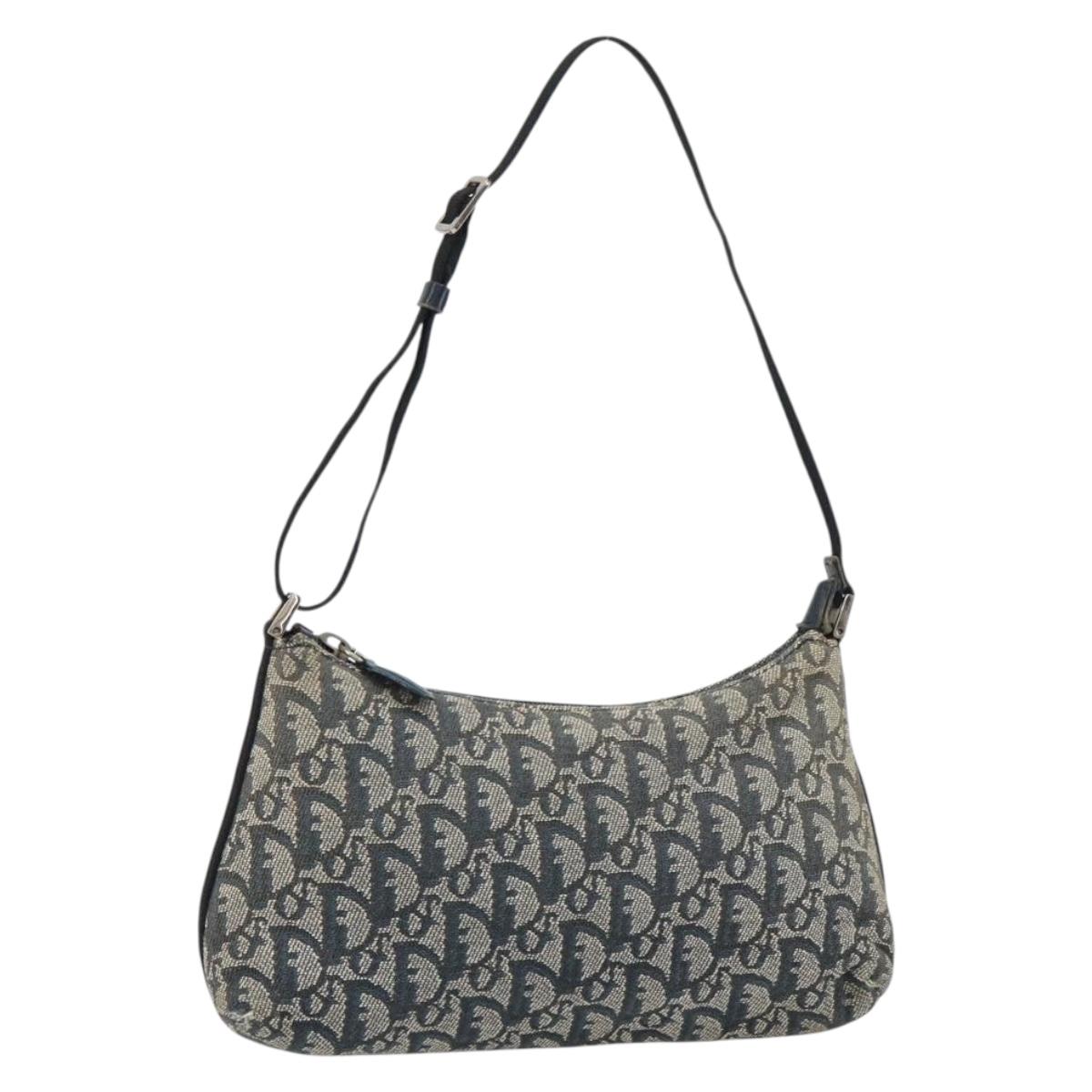 Christian Dior Trotter Canvas Accessory Pouch Navy Silver Auth bs31648