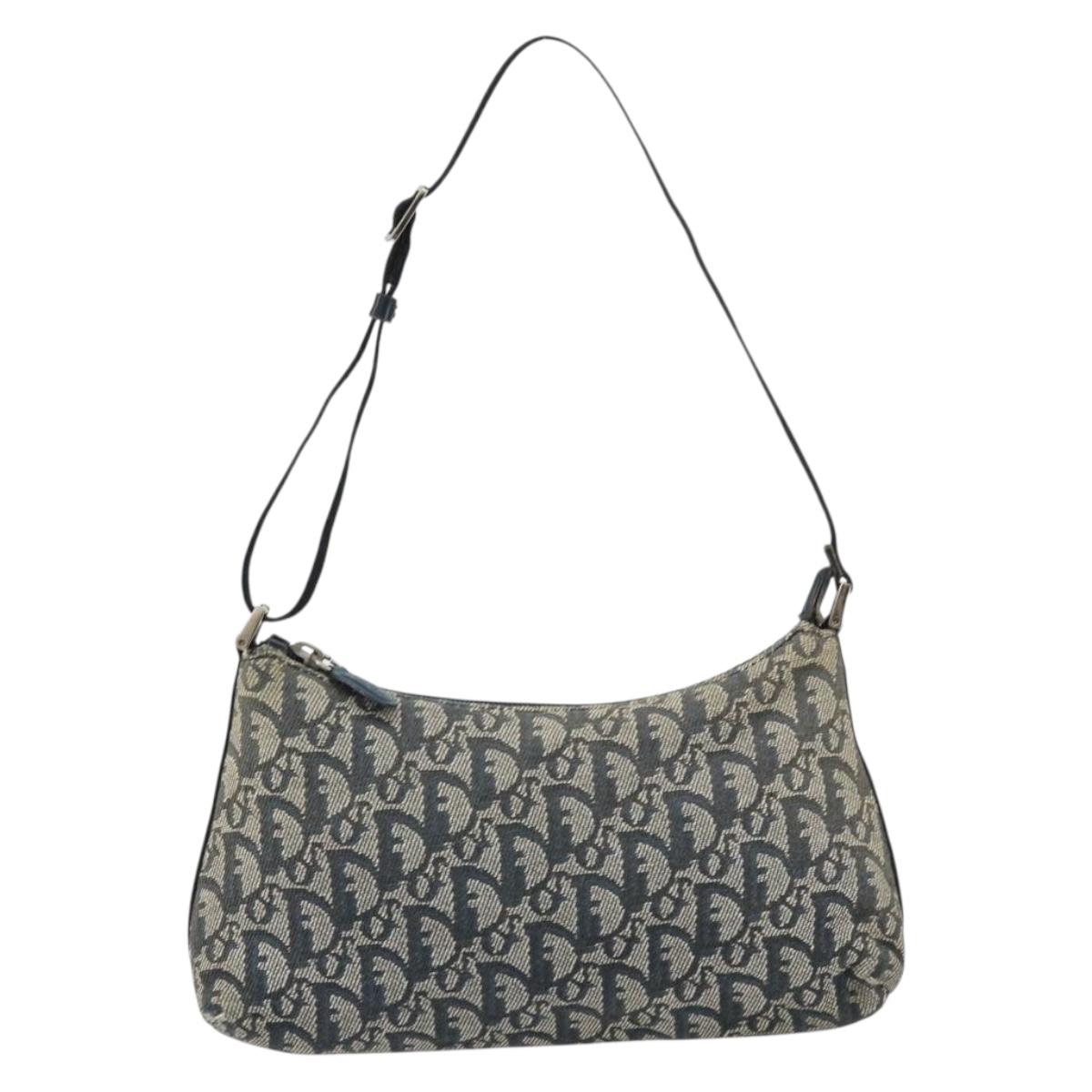 Christian Dior Trotter Canvas Accessory Pouch Navy Silver Auth bs31648