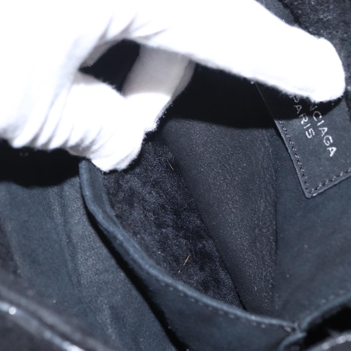 BALENCIAGA Paper Mini Hand Bag Mouton Black Silver Auth bs31650